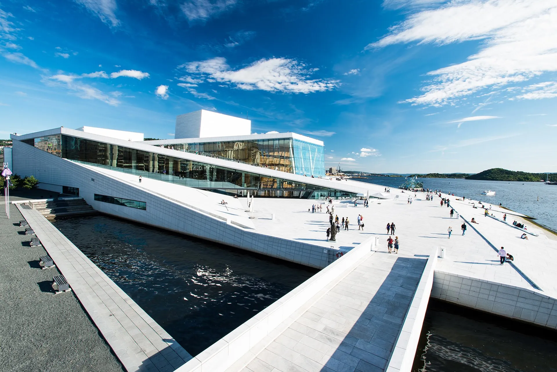 Modern waterfront opera house in Oslo, Norway