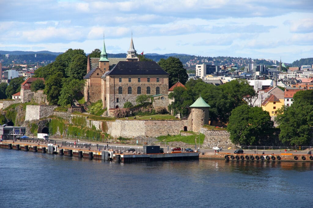 Historic riverside fortress overlooking Oslo harbour